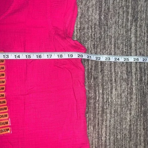 Three Dots Womens Medium Pullover Top Fushia Pink Short Sleeve Gauze Cotton NWT - Picture 4 of 7